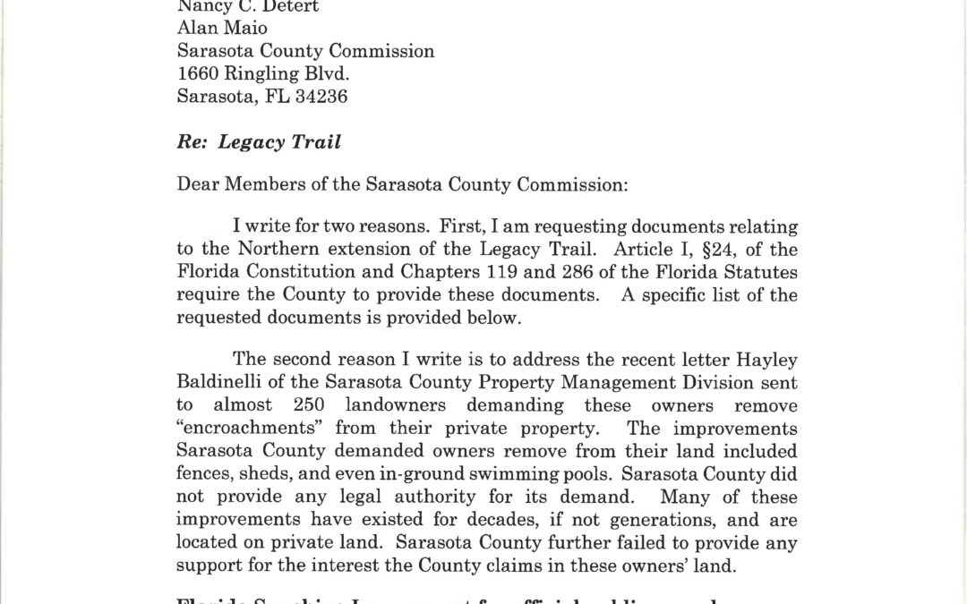 Sarasota, Florida Legacy Trail Case : ALERT